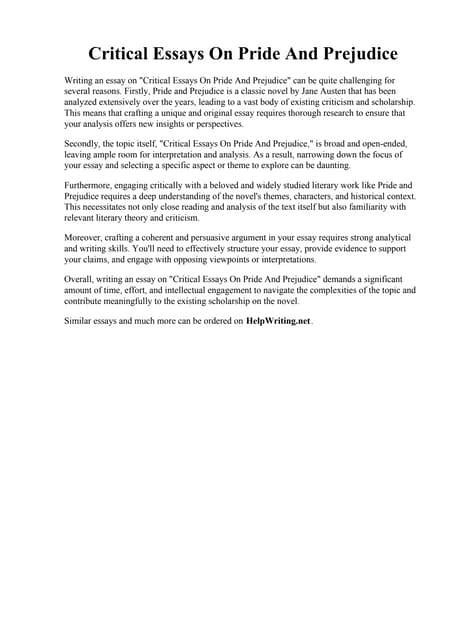 pride and prejudice critical analysis|Pride and Prejudice Critical Essays .